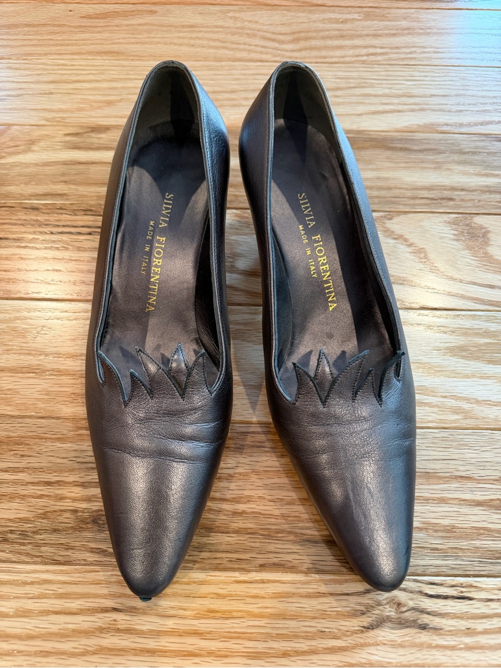 Silvia Fiorentina Black Leather Pointed Toe Pumps